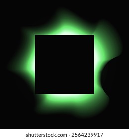 Square illuminate frame with gradient. Green round neon banner isolated on black background. Vector illustration