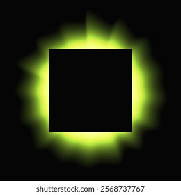 Square illuminate frame with gradient. Green round neon banner isolated on black background. Vector illustration