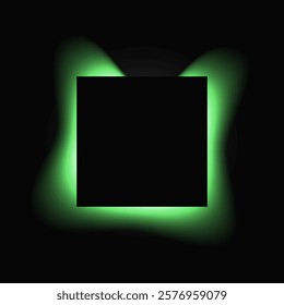 Square illuminate frame with gradient. Green round neon banner isolated on black background. Vector illustration