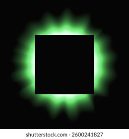 Square illuminate frame with gradient. Green round neon banner isolated on black background. Vector illustration