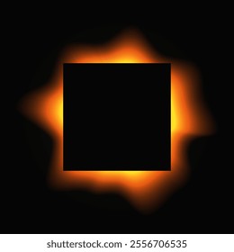 Square illuminate frame with gradient. Orange round neon banner isolated on black background. Vector illustration