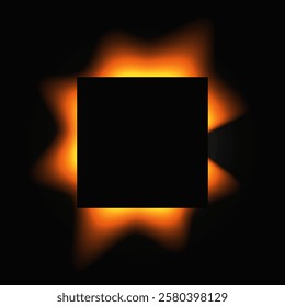 Square illuminate frame with gradient. Orange round neon banner isolated on black background. Vector illustration