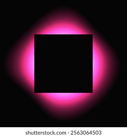 Square illuminate frame with gradient. Pink round neon banner isolated on black background. Vector illustration