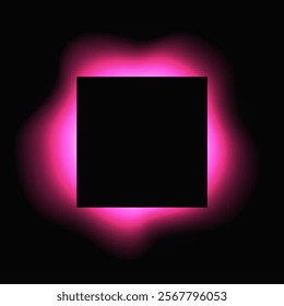 Square illuminate frame with gradient. Pink round neon banner isolated on black background. Vector illustration