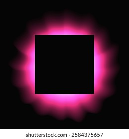 Square illuminate frame with gradient. Pink round neon banner isolated on black background. Vector illustration
