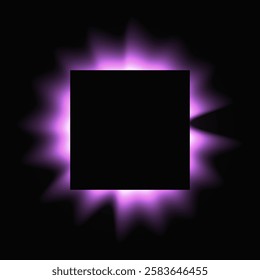 Square illuminate frame with gradient. Purple round neon banner isolated on black background. Vector illustration