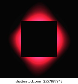 Square illuminate frame with gradient. Red round neon banner isolated on black background. Vector illustration