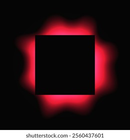 Square illuminate frame with gradient. Red round neon banner isolated on black background. Vector illustration