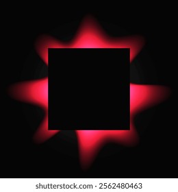 Square illuminate frame with gradient. Red round neon banner isolated on black background. Vector illustration