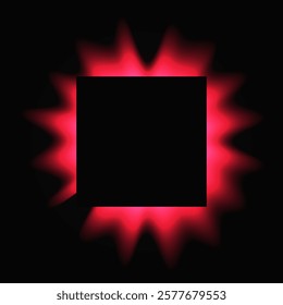 Square illuminate frame with gradient. Red round neon banner isolated on black background. Vector illustration