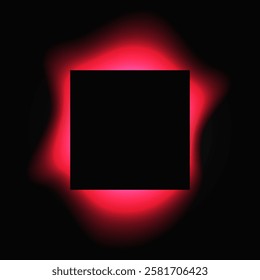 Square illuminate frame with gradient. Red round neon banner isolated on black background. Vector illustration