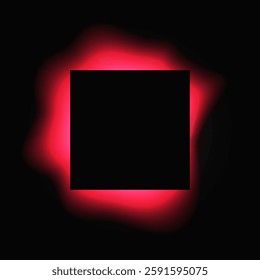 Square illuminate frame with gradient. Red round neon banner isolated on black background. Vector illustration