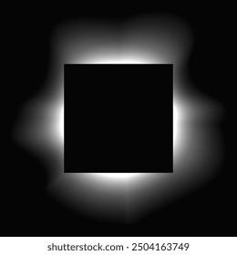 Square illuminate frame with gradient. White square neon banner isolated on black background. Vector illustration