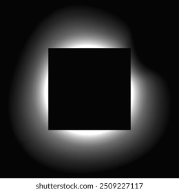 Square illuminate frame with gradient. White square neon banner isolated on black background. Vector illustration