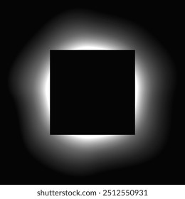 Square illuminate frame with gradient. White square neon banner isolated on black background. Vector illustration