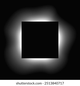 Square illuminate frame with gradient. White square neon banner isolated on black background. Vector illustration