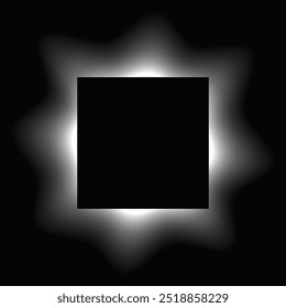 Square illuminate frame with gradient. White square neon banner isolated on black background. Vector illustration