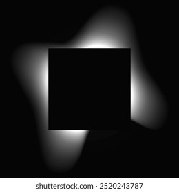 Square illuminate frame with gradient. White square neon banner isolated on black background. Vector illustration