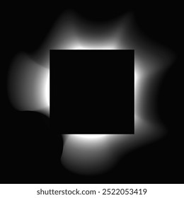 Square illuminate frame with gradient. White square neon banner isolated on black background. Vector illustration