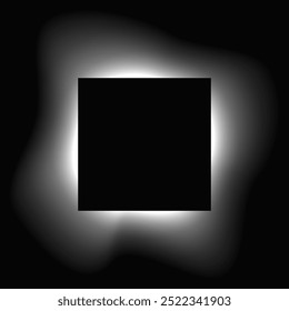 Square illuminate frame with gradient. White square neon banner isolated on black background. Vector illustration