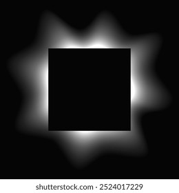 Square illuminate frame with gradient. White square neon banner isolated on black background. Vector illustration