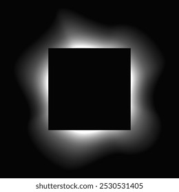 Square illuminate frame with gradient. White square neon banner isolated on black background. Vector illustration