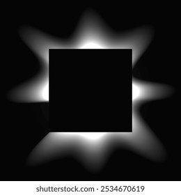 Square illuminate frame with gradient. White square neon banner isolated on black background. Vector illustration
