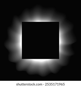 Square illuminate frame with gradient. White square neon banner isolated on black background. Vector illustration