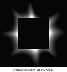 Square illuminate frame with gradient. White square neon banner isolated on black background. Vector illustration