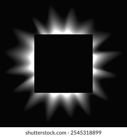 Square illuminate frame with gradient. White square neon banner isolated on black background. Vector illustration