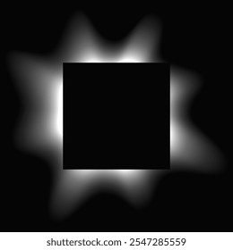 Square illuminate frame with gradient. White square neon banner isolated on black background. Vector illustration