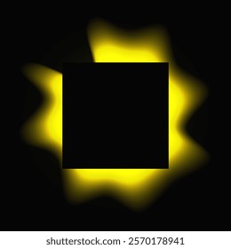 Square illuminate frame with gradient. Yellow round neon banner isolated on black background. Vector illustration