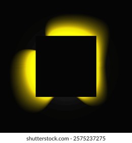 Square illuminate frame with gradient. Yellow round neon banner isolated on black background. Vector illustration