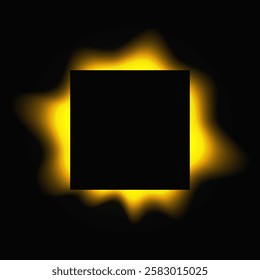 Square illuminate frame with gradient. Yellow round neon banner isolated on black background. Vector illustration