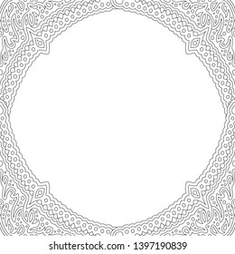 Square illustration for coloring book with beautiful monochrome frame and copy space