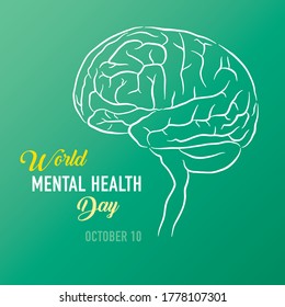 Imagen cuadrada para el 10 de octubre, Día Mundial de la Salud Mental. Salud mental y psicología. Dibujo cerebral de vectores.