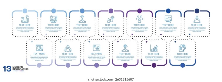 Infográfico quadrado 13 processo de apresentação, Tom azul.
