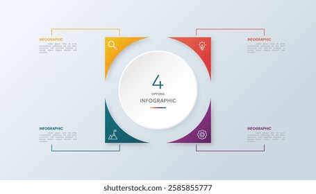 Square infographic with 4 steps, options and icons