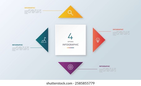 Square infographic with 4 steps, options and icons