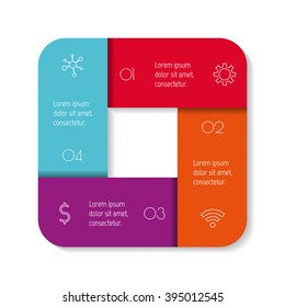 Square infographic banner with folded parts and 4 options. Isolated number banner template for diagram, presentation or chart. Progress steps for tutorial. Business concept sequence banner.