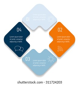 Square infographic design templates with 4 parts. Square banner with options. Template for diagram, graph, presentation or chart. Business concept sequence banner. EPS10 workflow layout.