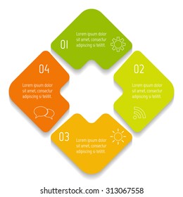 Square infographic design templates with 4 parts. Square banner with options. Template for diagram, graph, presentation or chart. Business concept sequence banner. EPS10 workflow layout.