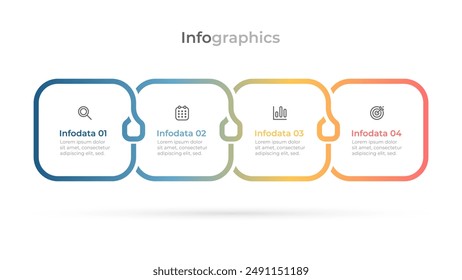 Square infographic process template. Vector timeline elements design with 4 steps and options. Ideal for business presentations, workflow diagrams, and project management.