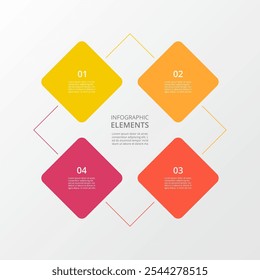 Modelo de infográfico quadrado com 4 etapas, opções, partes ou processos.