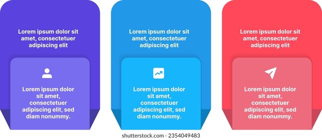 Square infographic vector element for three stage process diagrams used for website and presentations
