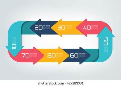 Square infographics divided in 8 parts arrows. Template, scheme, diagram, chart, graph, presentation. 