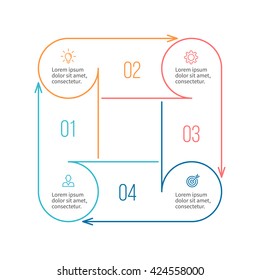Square for infographics. Minimalistic chart, diagram with 4 steps, parts. Vector design template.