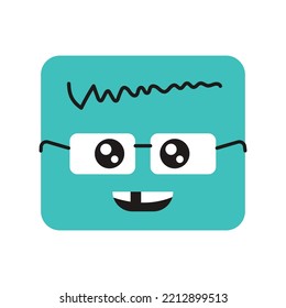 Square intelligent character in glasses color line icon. Mascot of emotions. Pictogram for web page, mobile app, promo.