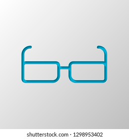 Square intelligent glasses. Linear outline icon. Paper design. Cutted symbol with shadow