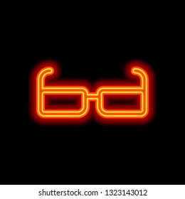 Square intelligent glasses. Linear outline icon. Orange neon style on black background. Light icon